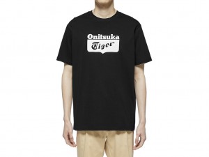 Onitsuka Tiger Logo Tee Kleidung Damen Schwarz Weiß | XO2501634