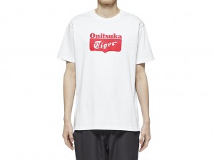 Onitsuka Tiger Logo Tee Kleidung Damen Weiß Rot | AX2709538