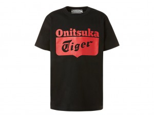 Onitsuka Tiger Logo Tee Oberteile Kinder Schwarz Rot | QY5126078