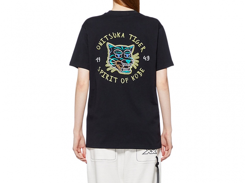 Onitsuka Tiger Graphic Tee Kleidung Damen Schwarz | UL9157436