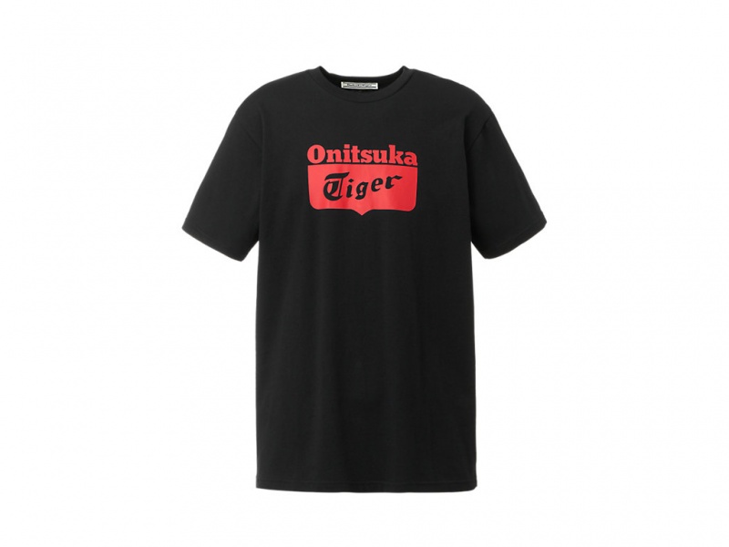 Onitsuka Tiger Logo Tee Kleidung Damen Schwarz Rot | WY6574280