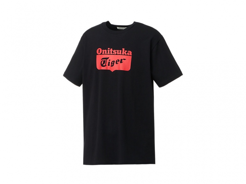 Onitsuka Tiger Logo Tee Kleidung Damen Schwarz Rot | WY6574280