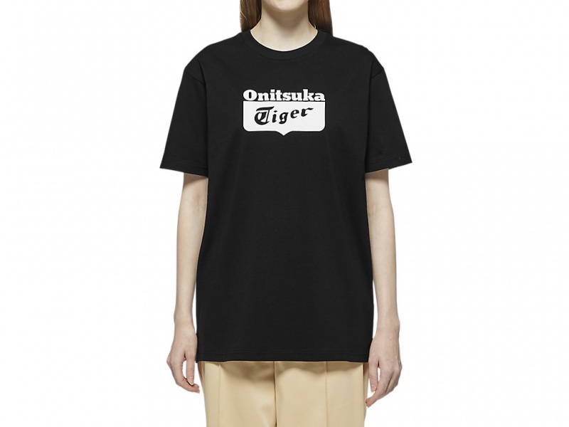 Onitsuka Tiger Logo Tee Kleidung Damen Schwarz Weiß | XO2501634