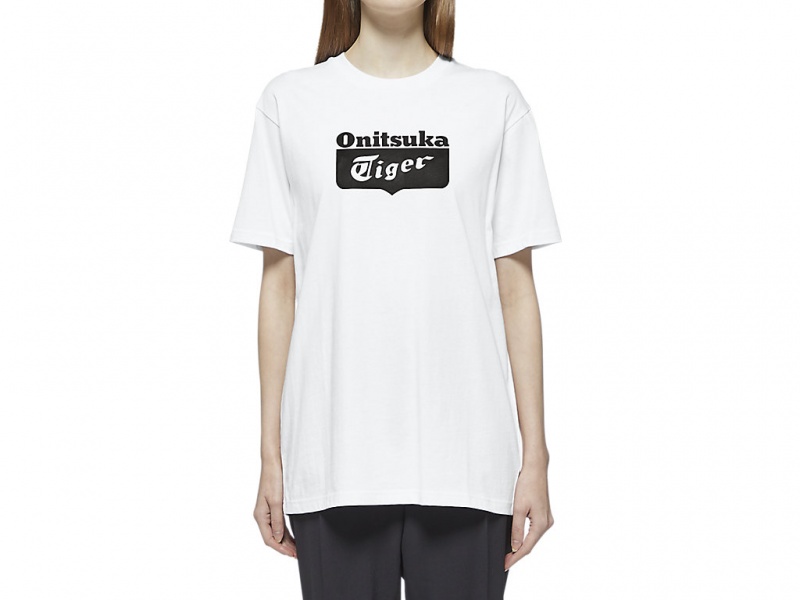 Onitsuka Tiger Logo Tee Kleidung Damen Weiß Schwarz | JL3780241