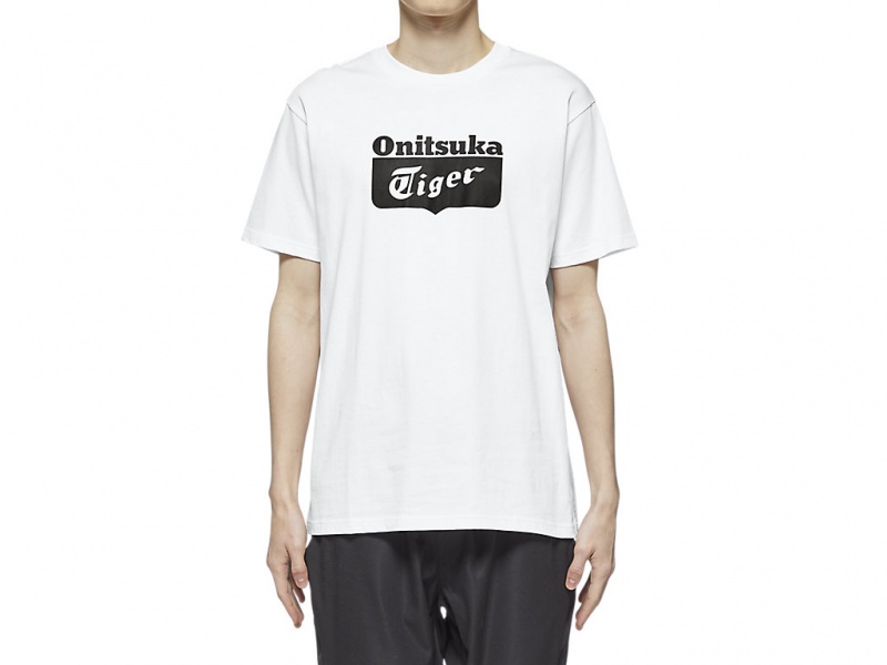 Onitsuka Tiger Logo Tee Kleidung Damen Weiß Schwarz | JL3780241