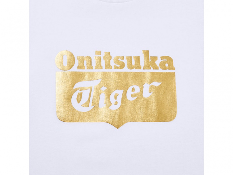 Onitsuka Tiger Logo Tee Kleidung Damen Weiß Gold | XL7285301