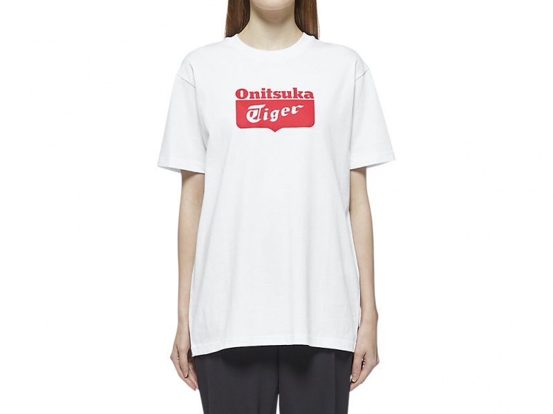 Onitsuka Tiger Logo Tee Kleidung Damen Weiß Rot | AX2709538