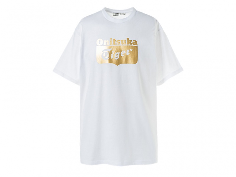 Onitsuka Tiger Logo Tee Kleidung Herren Weiß Gold | NX8075469