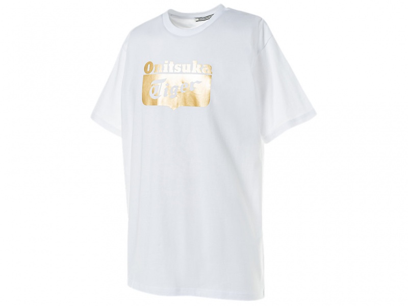 Onitsuka Tiger Logo Tee Kleidung Herren Weiß Gold | NX8075469