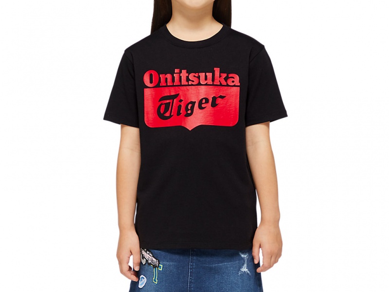 Onitsuka Tiger Logo Tee Oberteile Kinder Schwarz Rot | HK3045129