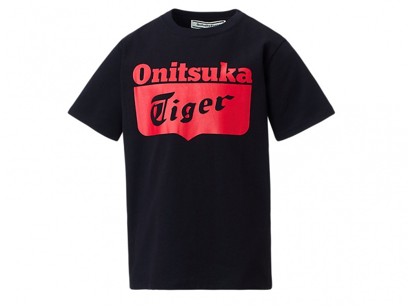 Onitsuka Tiger Logo Tee Oberteile Kinder Schwarz Rot | HK3045129