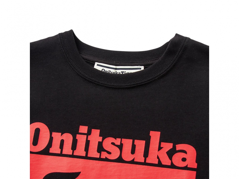 Onitsuka Tiger Logo Tee Oberteile Kinder Schwarz Rot | HK3045129