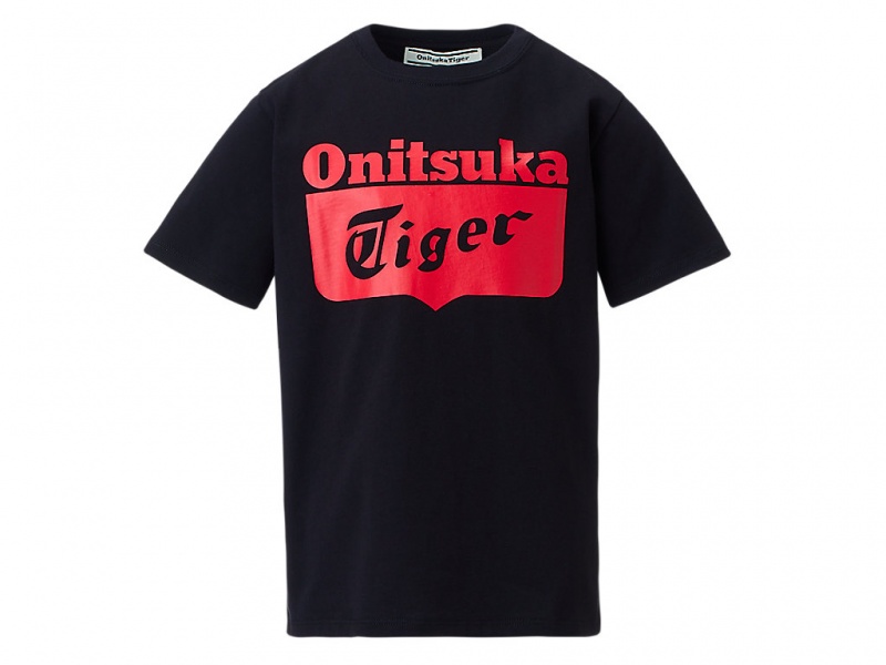 Onitsuka Tiger Logo Tee Oberteile Kinder Schwarz Rot | HK3045129