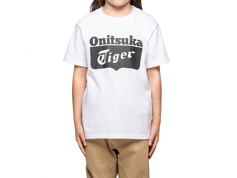 Onitsuka Tiger Logo Tee Oberteile Kinder Weiß Schwarz | QS0527438