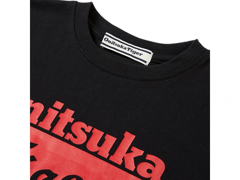 Onitsuka Tiger Logo Tee Oberteile Kinder Schwarz Rot | QY5126078