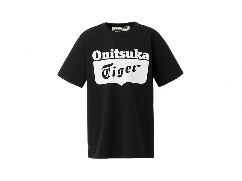 Onitsuka Tiger Logo Tee Oberteile Kinder Schwarz Weiß | EI6013859