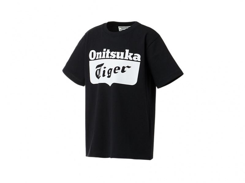 Onitsuka Tiger Logo Tee Oberteile Kinder Schwarz Weiß | EI6013859