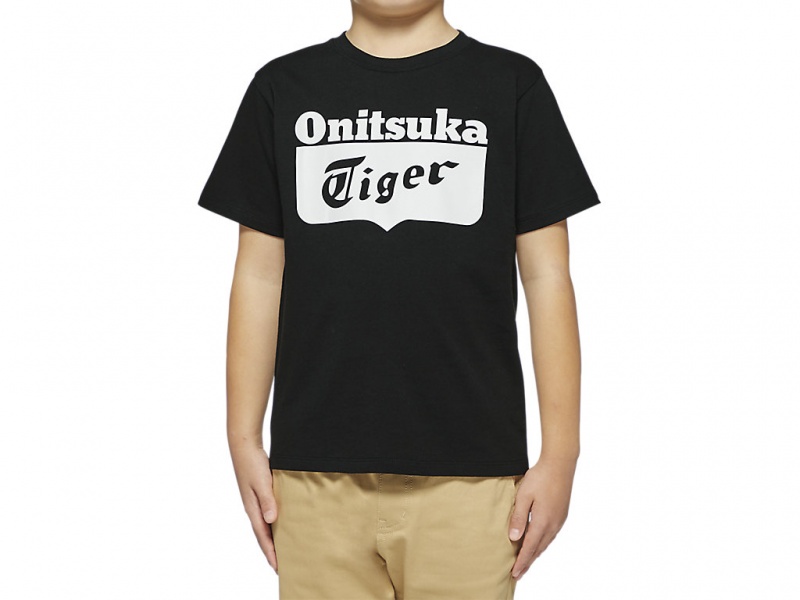 Onitsuka Tiger Logo Tee Oberteile Kinder Schwarz Weiß | EI6013859