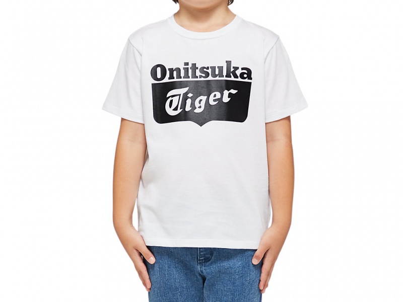 Onitsuka Tiger Logo Tee Oberteile Kinder Weiß Schwarz | HO2130598