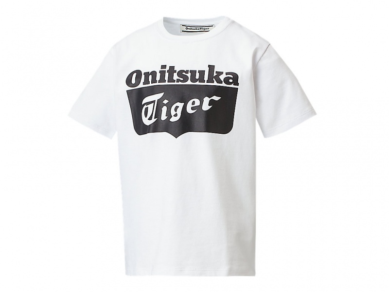 Onitsuka Tiger Logo Tee Oberteile Kinder Weiß Schwarz | HO2130598