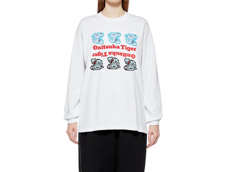 Onitsuka Tiger Ls Graphic Tee Kleidung Damen Weiß | NU4731069